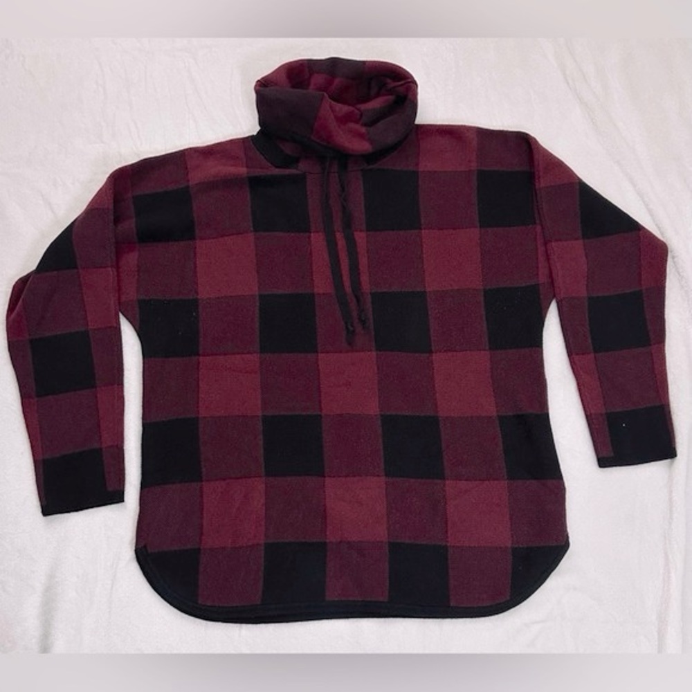 Adrienne Vittadini red and black buffalo plaid hooded cardigan